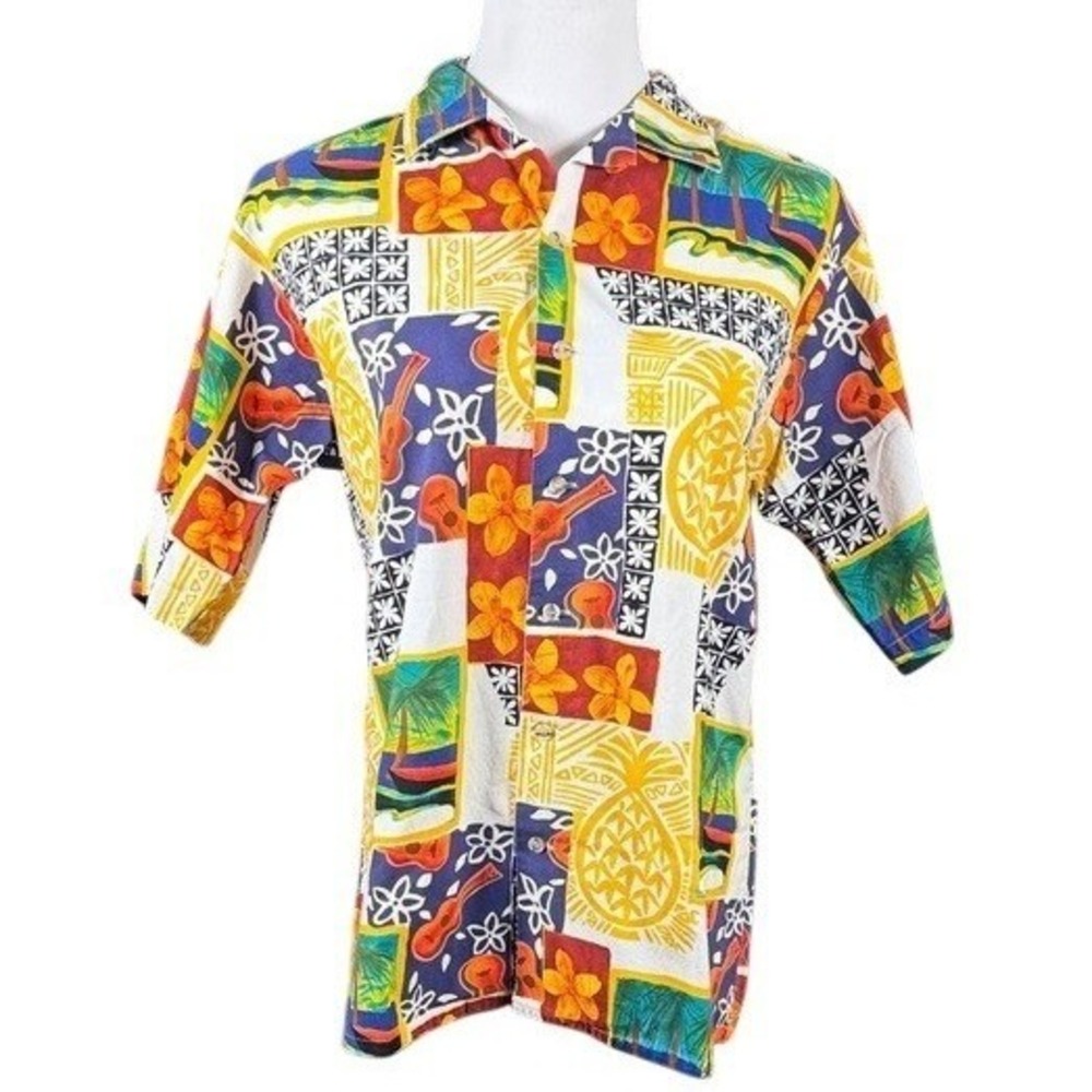Cintas Womens Tropical Patchwork Hawaiian Shirt Cotton Multicolor 56180-011 S